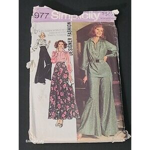 Vintage 1973 Simplicity 597 Patterns Wide Leg Pant Skirt Blouse 8 Partial Cut
